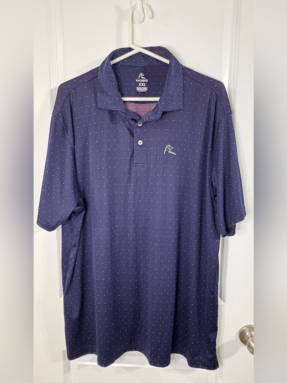Rhoback Performance Polo Shirt XXL Men's Red White Blue Dot Geometric Stretch